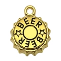 Antique gold beer bottle cap charm with star engraving for DIY jewelry making - Round BEER Bottle Cap Charm (20751) / 1 Piece (14x17mm) / Antique Gold