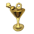 Golden alloy cocktail glass pendant with star stirrer for DIY jewelry making - Wine Glass with Stirrer Charm (20753) / 1 Piece (13x20mm) / Antique Gold