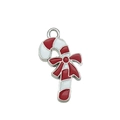 Christmas candy cane pendant with red bow and striped enamel finish for DIY jewelry - Red Candy Cane (19657)