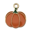 Cute orange enamel pumpkin charm with green leaf and gold finish for DIY bracelets - Pumpkin(15500)