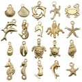 Golden ocean life charms set including turtle starfish and dolphin for DIY jewelry making - Ocean Series 20 Piece Set (SN884)