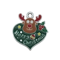 Green heart pendant with reindeer design and Merry Christmas greeting for DIY jewelry - Heart-Shaped Reindeer (19660)