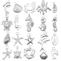 19pcs silver alloy ocean charms set including dolphin turtle and starfish for DIY jewelry - Bright Silver Marine Series (SN885)