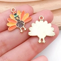 Colgante de pavo de Acción de Gracias en esmalte naranja y amarillo para joyería DIY - Colgante de Pavo Pequeño Individual (19214)