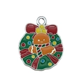 Christmas wreath alloy pendant with gingerbread man in red and green enamel finish - Gingerbread Man Wreath (19666)