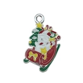 Christmas snowman on red sleigh alloy enamel charm for holiday jewelry making - Snowman Sled (19668)