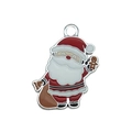 Charming enamel Santa Claus charm pendant with gift bag for DIY jewelry making - Santa Holding Gingerbread Man (19669)