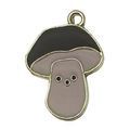 Cartoon mushroom pendant in black and pink enamel finish with golden metal loop - Mushroom (19201)
