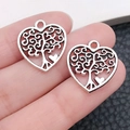 Vintage silver hollow Tree of Life heart pendants for DIY bracelet and necklace making - Ancient Silver Heart Tree of Life (9020)