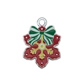 Christmas red snowflake alloy pendant with yellow pattern and striped green bow - Snowflake with Bow (19673)