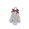 Pink enamel Christmas tree pendant with red bow and stars for jewelry making - Pink Christmas Tree (19674)