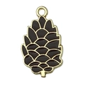 Cute pinecone charm pendant in black enamel and gold alloy for DIY jewelry making - Hazelnut (19205)