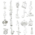 20er Set silberne Musikinstrument-Anhänger mit Gitarre, Noten und Saxofon - Musik-Serie (SN897)
