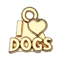 Ciondolo dorato a forma di cuore I Love Dogs per gioielli fai da te e collane - Targhetta I Love Dogs (20519)