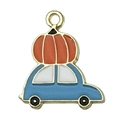 Cartoon blue car carrying orange pumpkin enamel pendant for DIY bracelets and necklaces - Pumpkin on Car (19207)