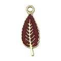 DIY charm leaf pendant in gold finish and dark red enamel for jewelry making - Leaf (19211) / 22x9mm / Red