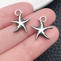 Vintage silver starfish pendant charms for ocean-themed DIY jewelry and keychains - Ocean Starfish (2356)