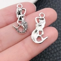 Antique silver mermaid charm for DIY jewelry making with detailed scale texture - Marine Mermaid (8756)