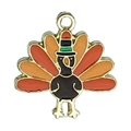 Cute enamel turkey charm for DIY jewelry with colorful feathers and golden finish - Bee (19214)