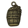 Pendentif tonneau de vin bronze antique avec relief raisin et gravure Wine Barrel - Style Tonneau de Vin (20776)
