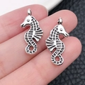 Vintage silver seahorse charm pendant for DIY jewelry making with detailed texture - Marine Seahorse (10363)