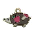 Cute brown hedgehog alloy charm with pink apple and white mushroom for DIY jewelry - Apple Hedgehog (19219)
