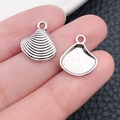 Silver alloy seashell charm pendants with textured details for DIY jewelry making - Marine Shell (10372)