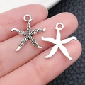 Pair of antique silver starfish charms for DIY jewelry making with textured surface - Marine Starfish (10382)
