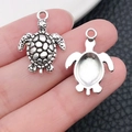 Antique silver sea turtle charm pendant with detailed shell texture for DIY jewelry - Marine Turtle (11264)