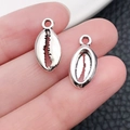 Silver cowrie shell charms with hanging loops for DIY jewelry making and crafts - Ocean Shell (11296)