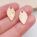 Rose gold leaf charms for DIY jewelry featuring textured vein and dotted patterns - KC Gold Botanical Leaf (18327)