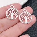 Antique silver Tree of Life hollow circular pendants for DIY jewelry making - Bright Silver Round Tree Of Life (19894)