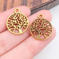 Golden Tree of Life hollow circular pendants for DIY jewelry making and necklaces - Antique Gold Round Tree of Life (19869)