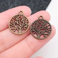 Pair of antique bronze tree of life hollow charms for DIY jewelry making pendants - Antique Round Tree Life (19935)
