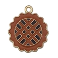 Lattice pie charm in brown enamel and gold finish for DIY jewelry making - Pumpkin Pie (19325)