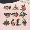 Set of 10 Halloween enamel charms featuring ghosts, skulls, bats and gothic designs - Reaper Bat Halloween Series (SN945)