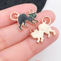 Detail of black enamel cat charm with gold-plated back and top hanging loop for DIY jewelry - Green-Eyed Cat Style (19517) / Black