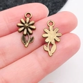 Antique bronze sunflower pendant charm for DIY jewelry making with leaf detail - Small Flower (20493)