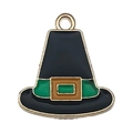 Cartoon black top hat enamel charm with green band for DIY jewelry making and pendants - Hat (19329)