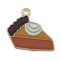 Cute DIY alloy pumpkin pie charm with brown and orange enamel and gold metal ring - Cake (19330)