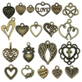 20pcs vintage bronze heart charms set with LOVE and wing designs for DIY jewelry making - Antique Bronze Heart Series 20-Piece Set (SN919)