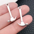 Pair of silver-tone alloy hammer charms with rings for DIY jewelry and keychains - Hammer Tool (8521) / 25x13mm