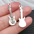 Antique silver electric guitar pendant charm for DIY jewelry and necklaces - Antique Silver Electric Guitar Style (10789)