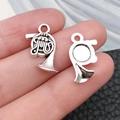 Pair of vintage silver alloy French horn charms for DIY jewelry and necklaces - Antique Silver Musical Horn Style (10790)