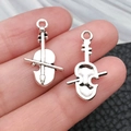Antique silver violin alloy pendant charm for DIY necklaces with detailed back view - Antique Silver Violin Style (10793)