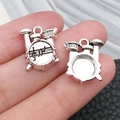 Vintage silver alloy drum kit charm with music notes and round bezel tray - Antique Silver Musical Drum Style (15559)
