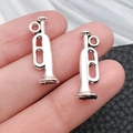Antique silver alloy trumpet instrument pendant charms for DIY jewelry making - Antique Silver Small Trumpet Style (9161)