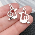 Silver musical note charms set with treble clef for DIY necklace and bracelet jewelry - Antique Silver Musical Symbol (8450)