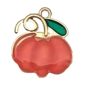 Cute red apple enamel charm with green leaf and golden alloy DIY jewelry findings - Pumpkin With Vine (19335)