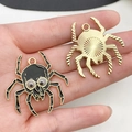Golden alloy spider pendant with skull pattern and black oil drip for DIY jewelry - Black Moving Eye Spider (19479) / 34x33mm